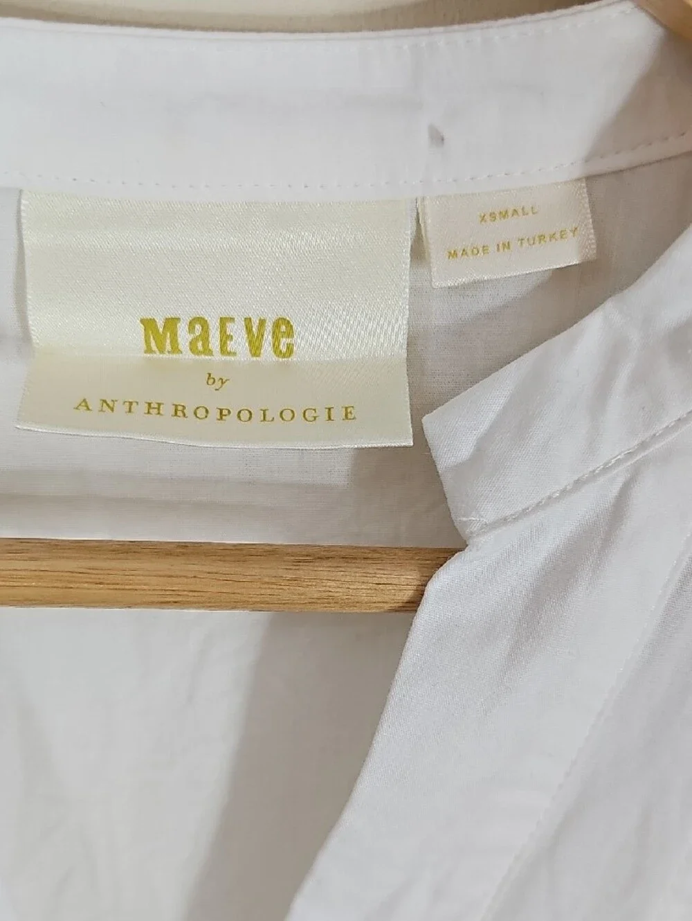Maeve by Anthropologie Poplin Pintuck Blouse XS Puff Sleeve Chic Minimalist Boho